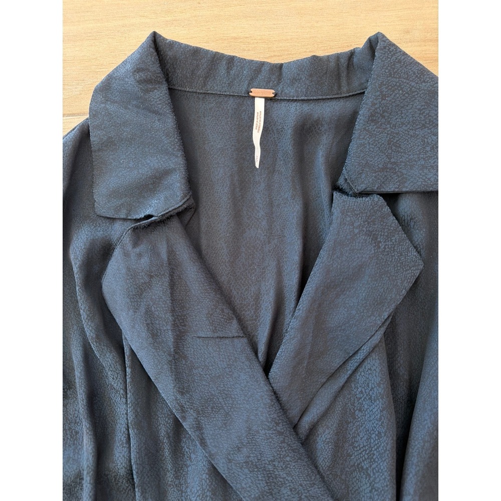 Free People Simone‎ Blazer Mini Dress Navy Blue Wrap Notched Lapel Long Sleeve - Picture 2 of 8